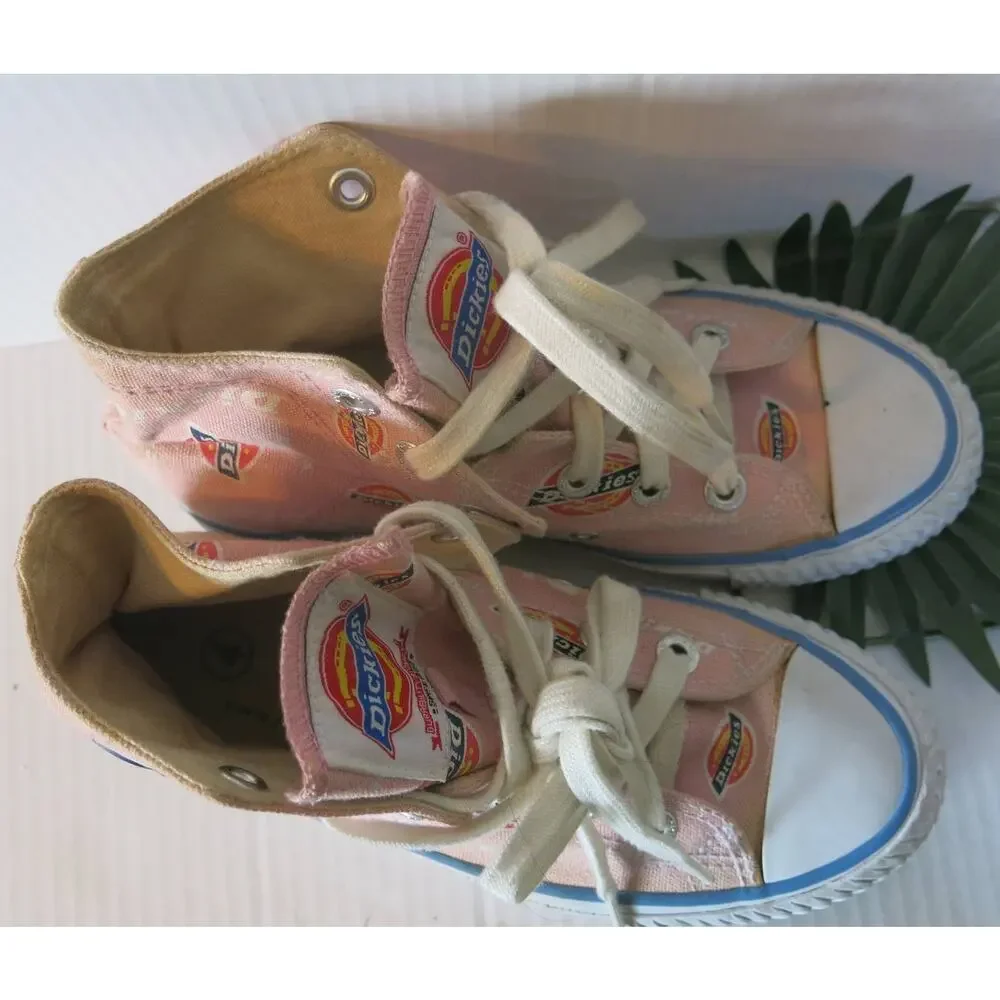 DICKIES High Top Canvas Print Tennis Shoes Sneaker Size 4 Girls Lace Up Pink Y2K
